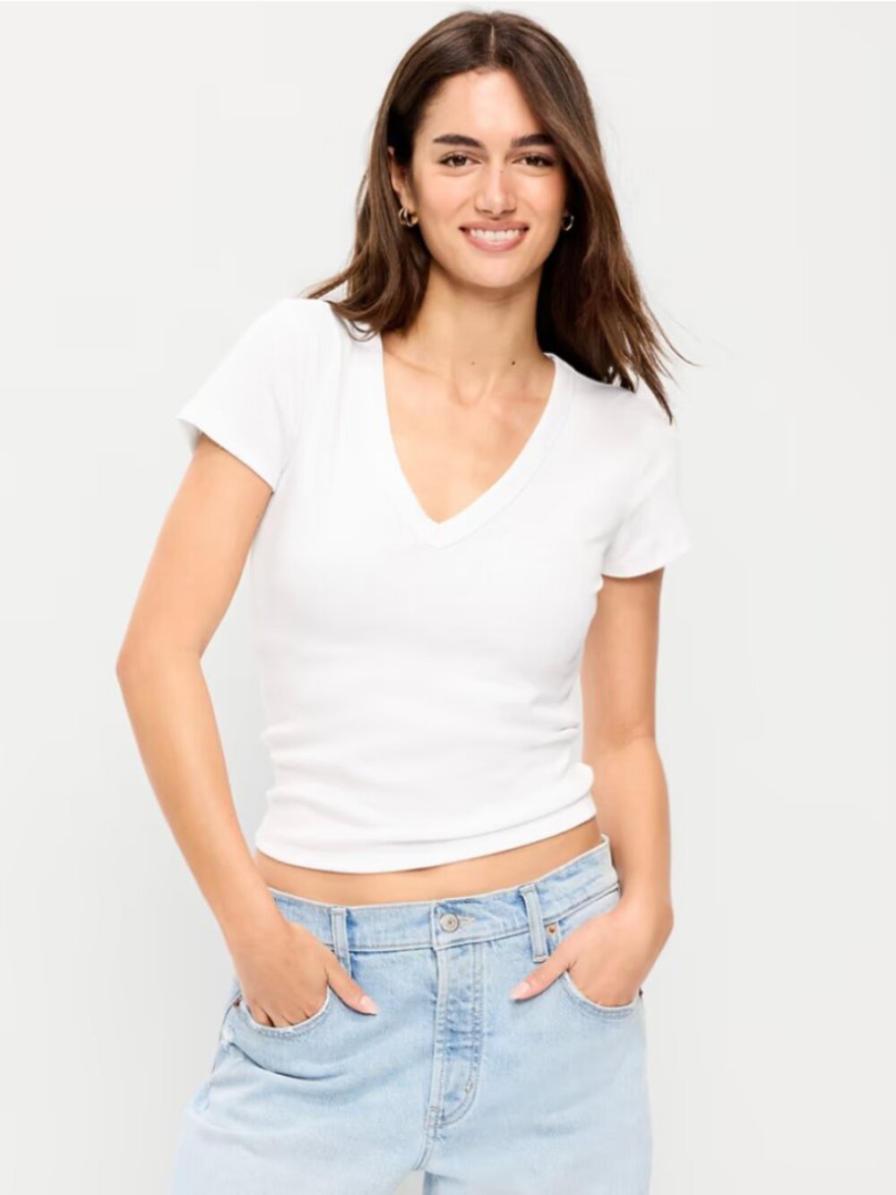 Old Navy Snug V-Neck Crop Ribbed Tee T-Shirt in Calla Lilies M